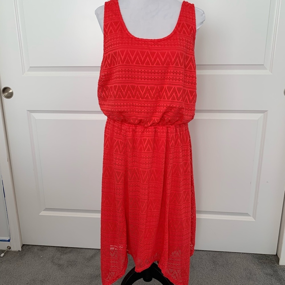 2X Faded Glory Laser Cut Watermelon Pink Dress